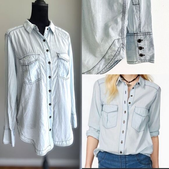 Free People Last Chance Chambray Button Down Shirt Size XS - Picture 1 of 12